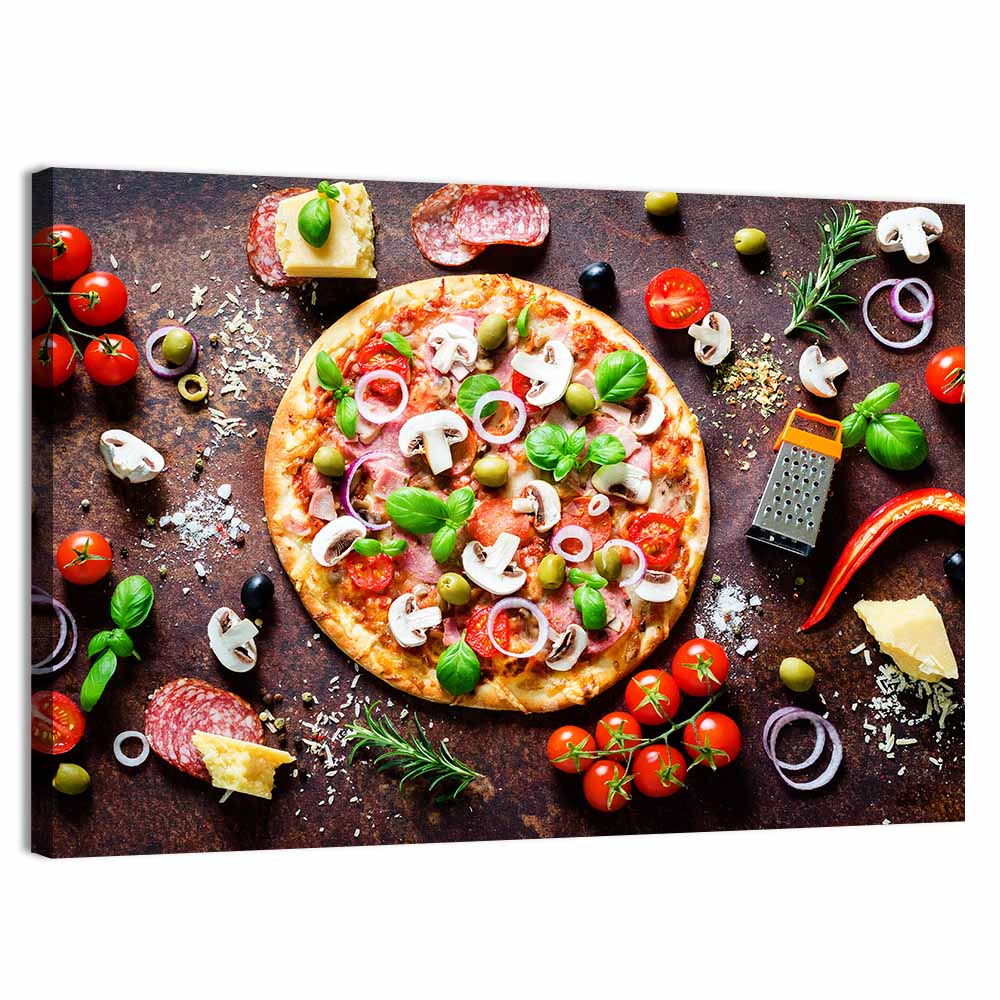 Rustic Italian Pizza Flat Lay Wall Art