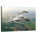 Twin Fighter Jets Over Cityscape Wall Art