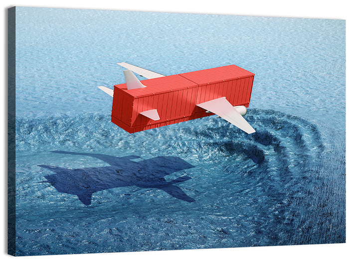 Flying Shipping Container Wall Art as a canvas print