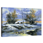 Twilight Winter Lake Houses Wall Art