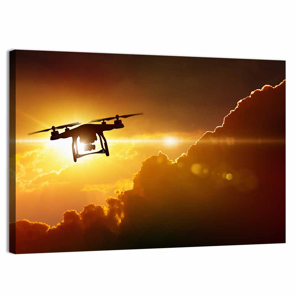Flying Drone Silhouette Wall Art