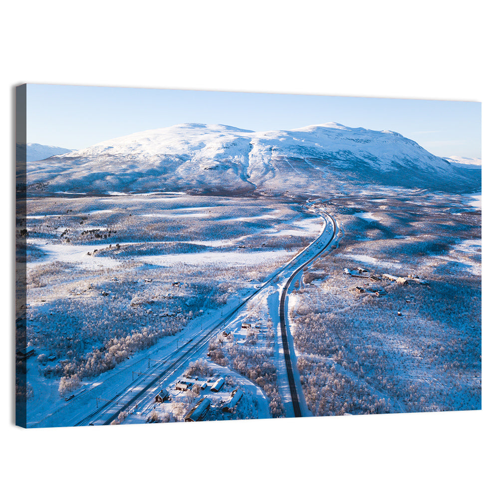 Snowy Valley with Parallel Tracks Wall Art, canvas print, landscape