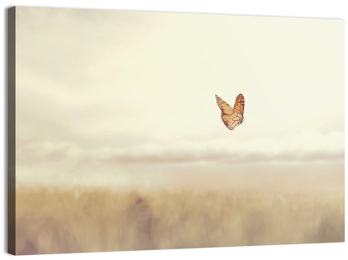 Monarch Over Beige Field Wall Art as a canvas print