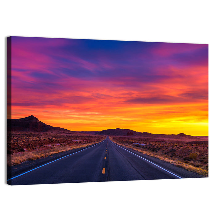 Infinite Desert Road Sunset Wall Art as a canvas print