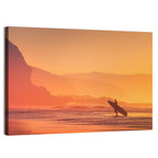 Surfer Silhouette at Golden Sunset Wall Art