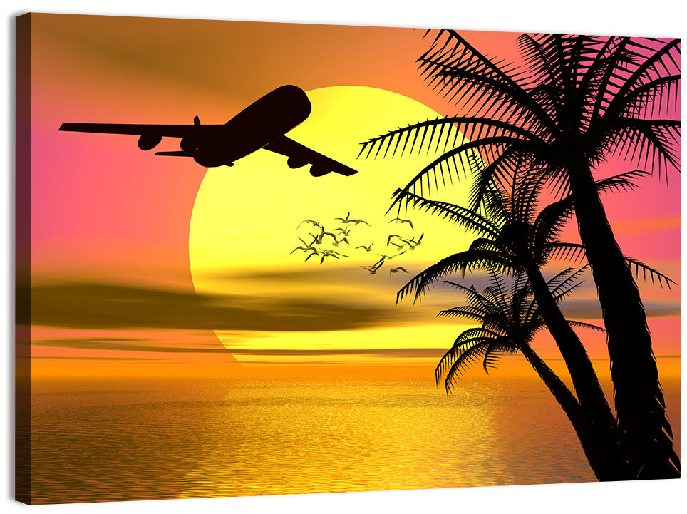 Wide-body Airplane Over Caribbean Dusk Wall Art