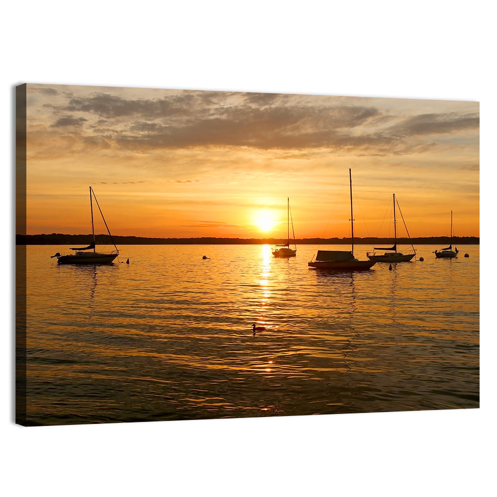 Lake Mendota Golden Sailboats Wall Art, canvas print, landscape