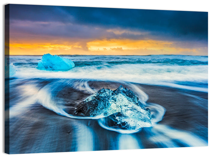 Diamond Beach Ice at Dusk Wall Art as a canvas print