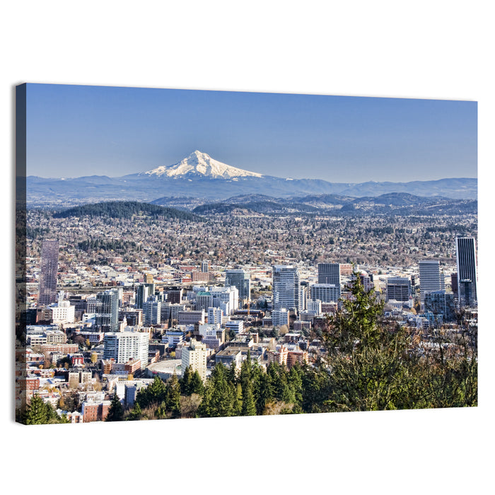 Portland Skyline with Mount Hood Wall Art as a canvas print