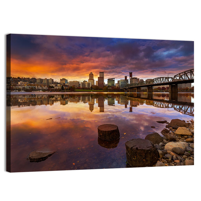 Portland Skyline at Sunset Wall Art as a canvas print
