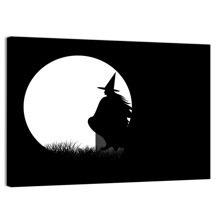 Witch and Moon Silhouette Wall Art as a canvas print