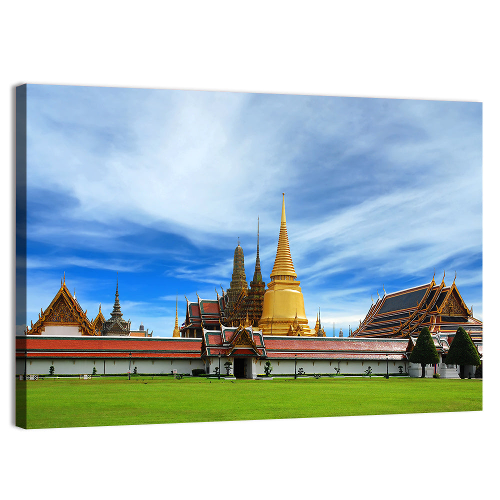 Golden Stupa at Wat Phra Kaew Wall Art, canvas print, landscape
