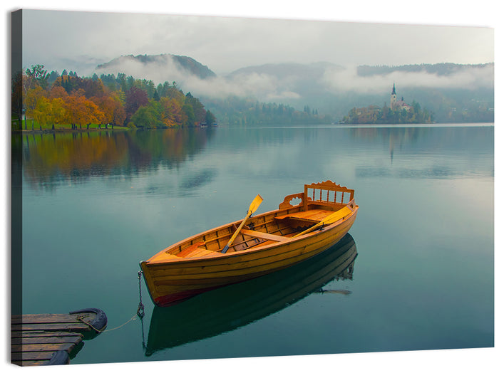 Tethered Boat on Lake Bled Wall Art as a canvas print