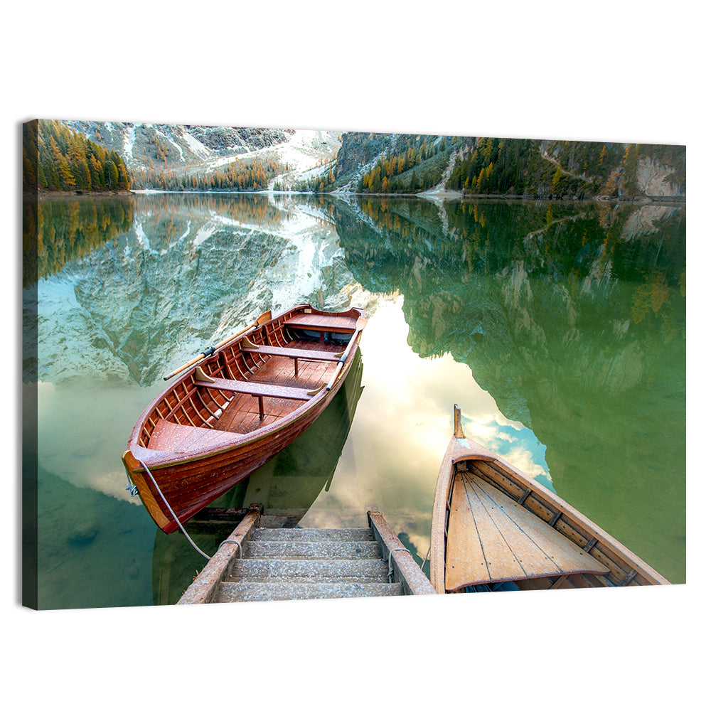 Autumn Lake with Wooden Boats Wall Art