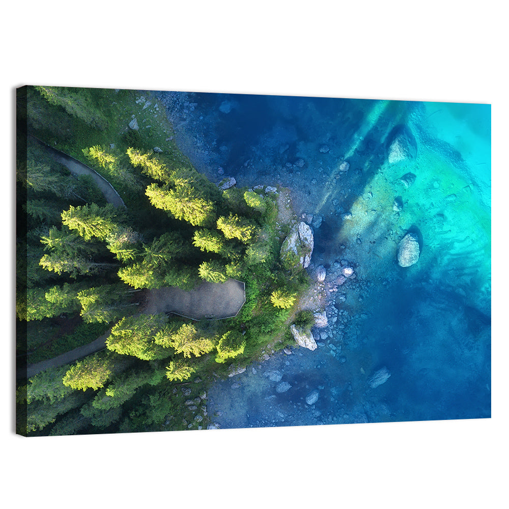 Winding Forest Path by Turquoise Lake Wall Art