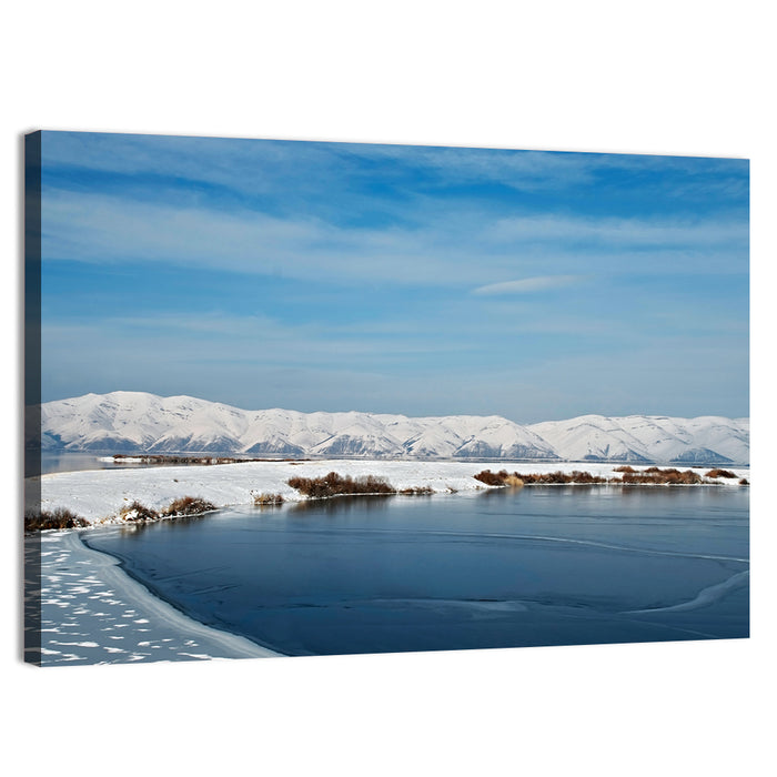 Lake Sevan Winter Landscape Wall Art as a canvas print