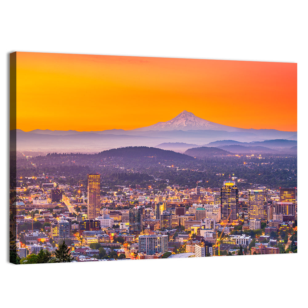 Mount Hood Over Portland Skyline Wall Art