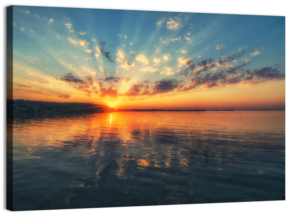 Sunburst Over River Wall Art, canvas print, landscape