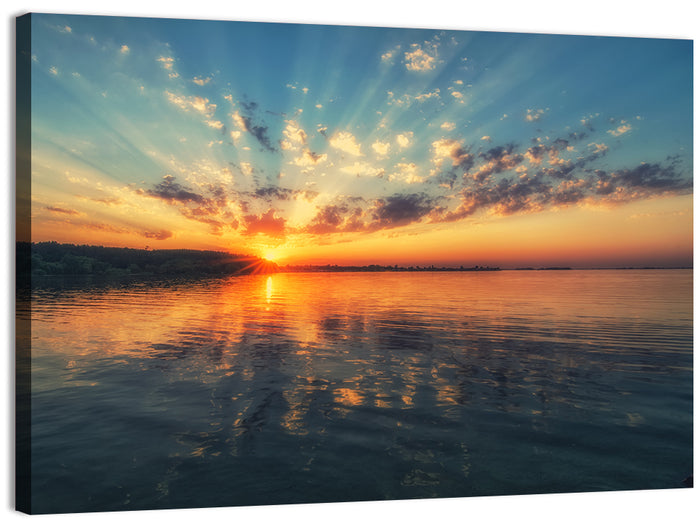 Sunburst Over River Wall Art as a canvas print