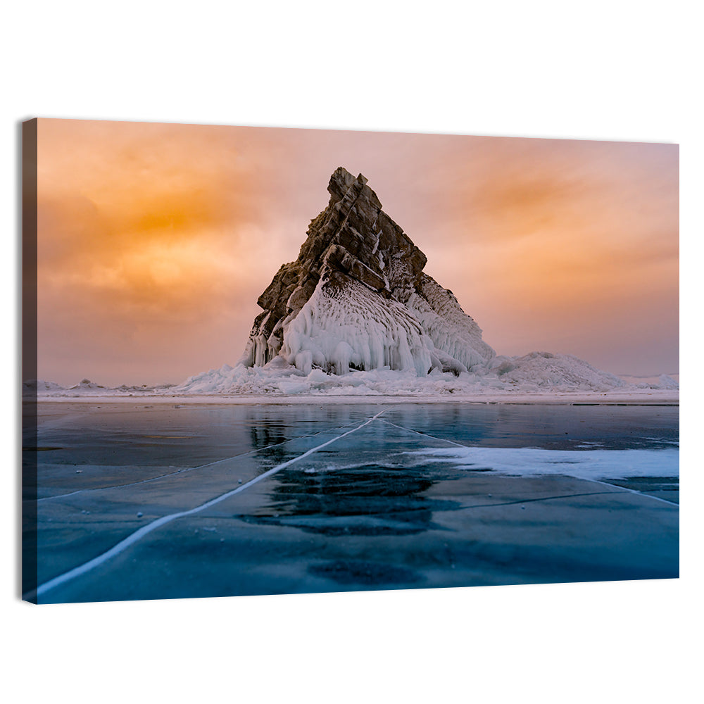 Frozen Lake Baikal at Dusk Wall Art, canvas print, landscape