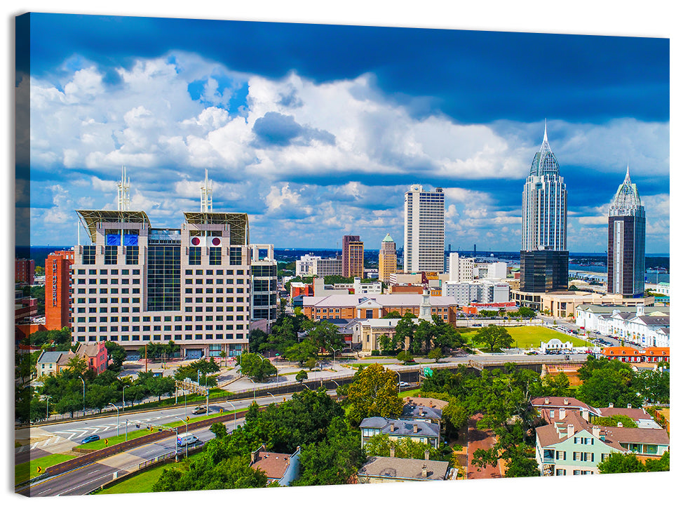 Mobile Skyline with Rsa Battle House Tower Wall Art, canvas print, landscape