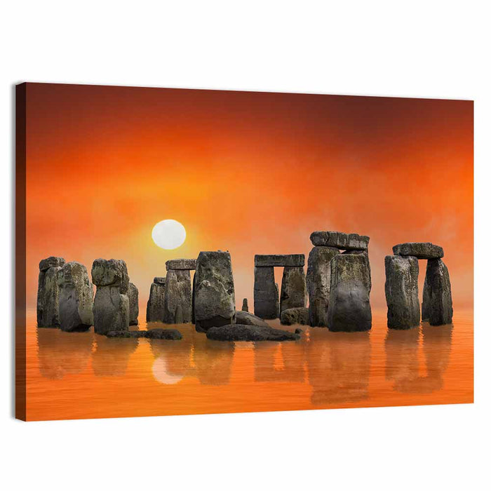 Stonehenge Sunrise Reflection Wall Art as a canvas print