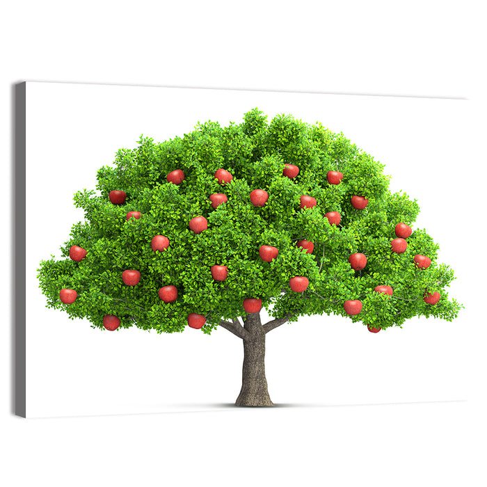 Bright Red Apple Tree Illustration Wall Art as a canvas print