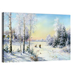 Birch-framed Winter Village Wall Art