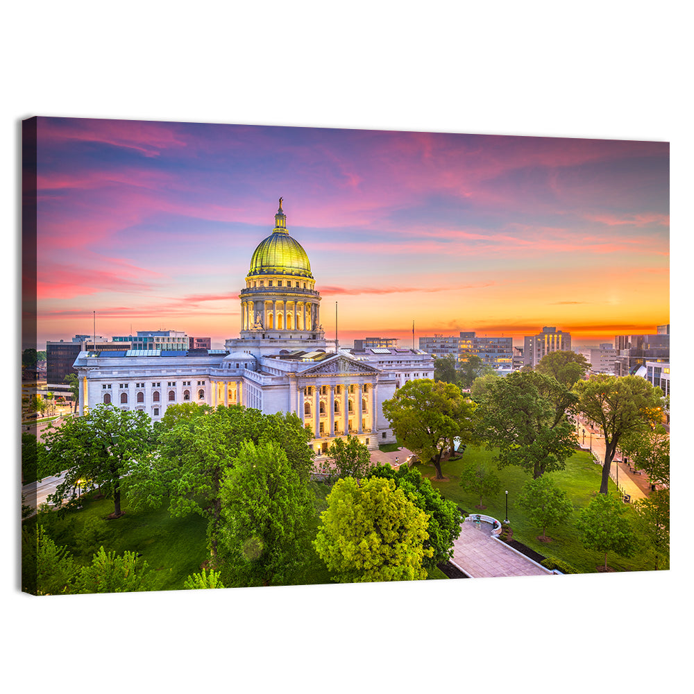 Madison State Capitol at Dusk Wall Art, canvas print, landscape