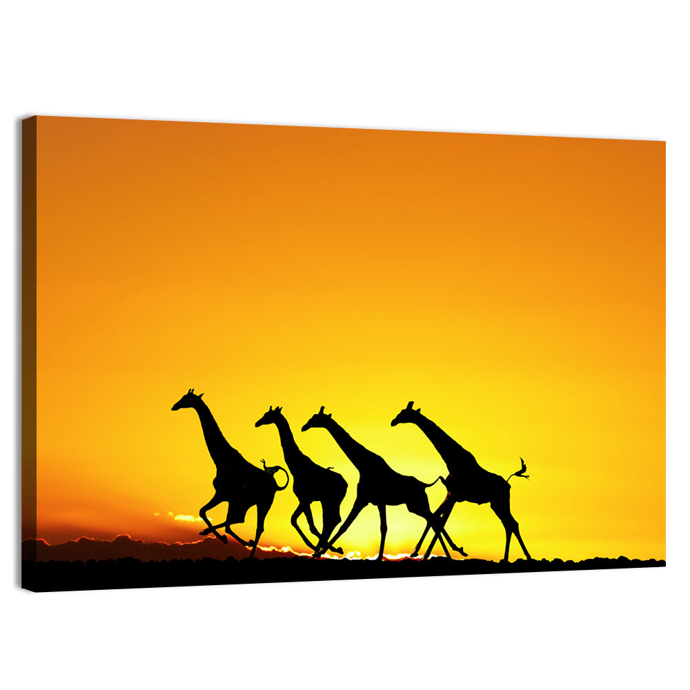 Savanna Giraffes at Sunset Wall Art