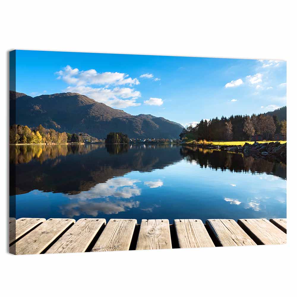 Mountain Lake Boardwalk Reflection Wall Art, canvas print, landscape