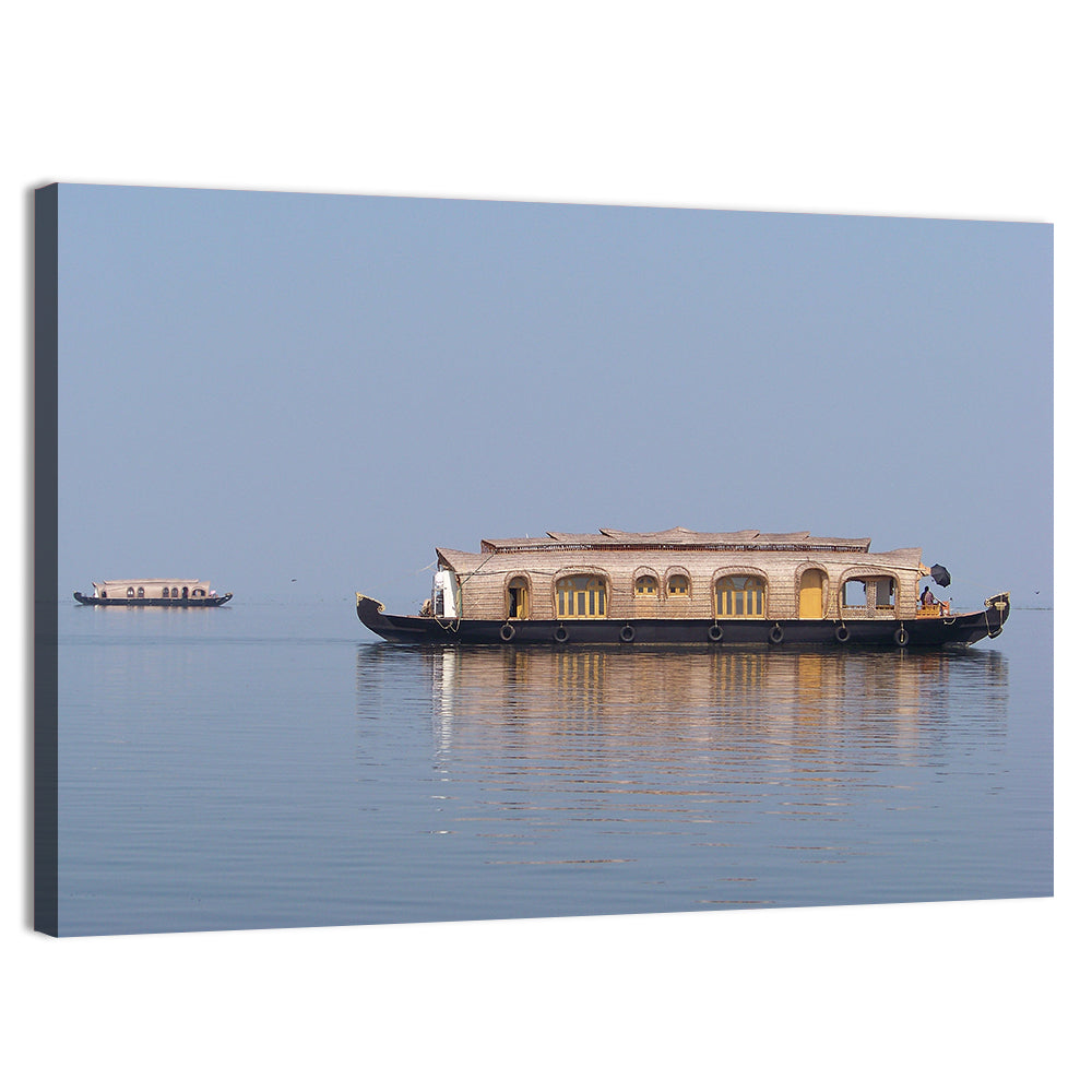 Thatched Houseboat on Vembanad Lake Wall Art, canvas print, landscape
