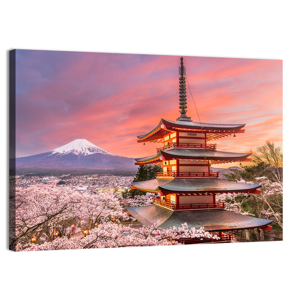 Chureito Pagoda and Mount Fuji at Sunset Wall Art, canvas print, landscape