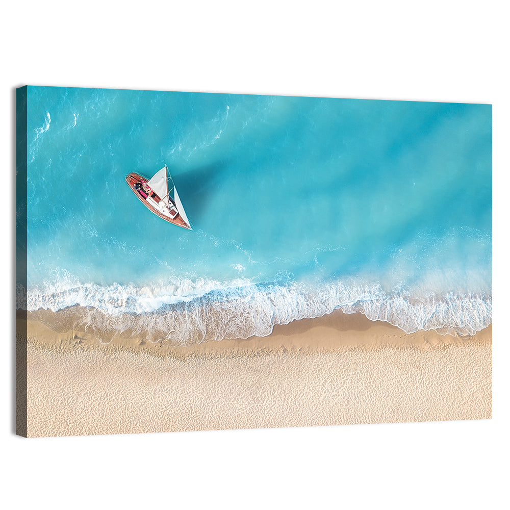 Centered Sailboat Over Turquoise Sea Wall Art