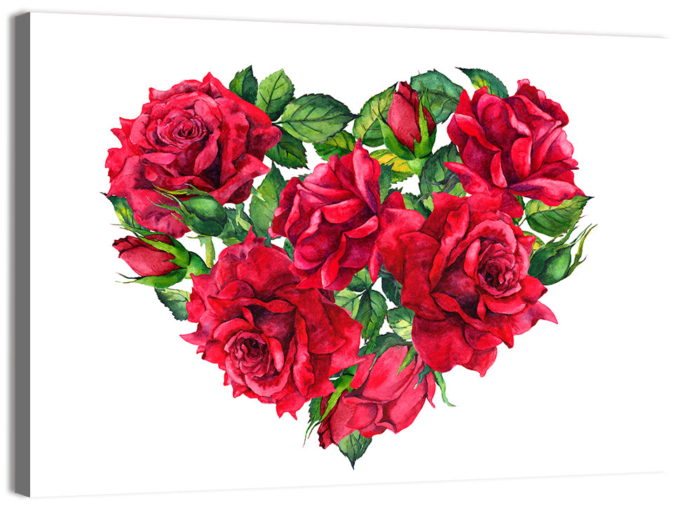 Watercolor Rose Heart Wall Art, canvas print, landscape