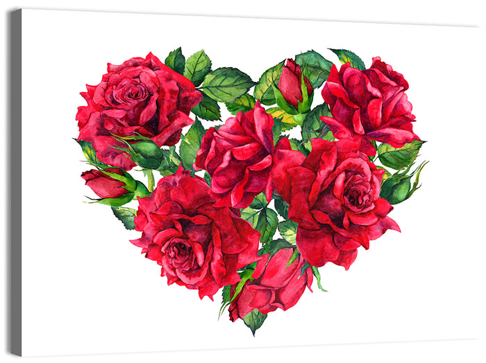 Watercolor Rose Heart Wall Art as a canvas print