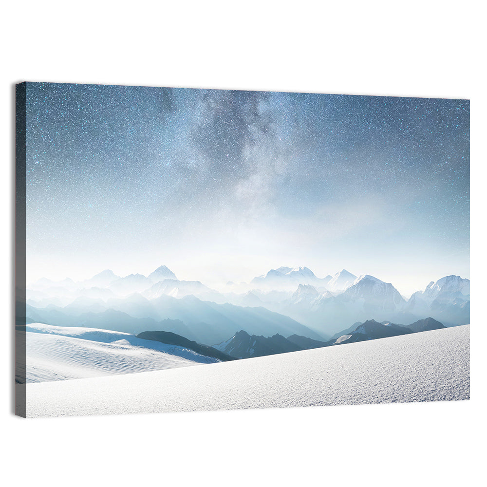 Starry Milky Way Over Snowy Peaks Wall Art