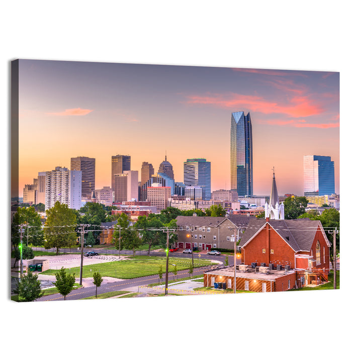 Oklahoma City Golden Hour Skyline Wall Art as a canvas print