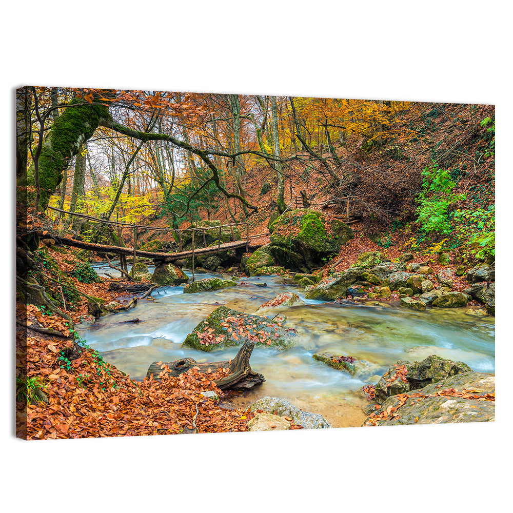 Mossy Footbridge in Autumn Forest Wall Art