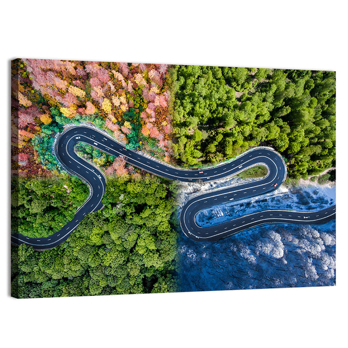 Four Seasons Winding Road Wall Art as a canvas print