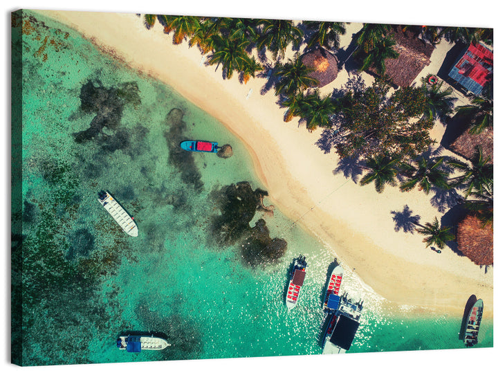 Aerial Tropical Shoreline with Six Boats Wall Art