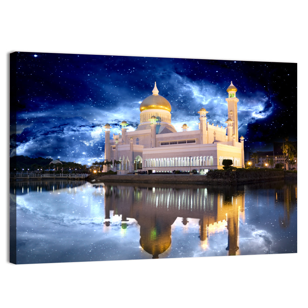 Omar Ali Saifuddien Mosque at Night Wall Art