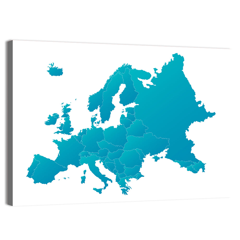 Teal Gradient Europe Map Wall Art, canvas print, landscape