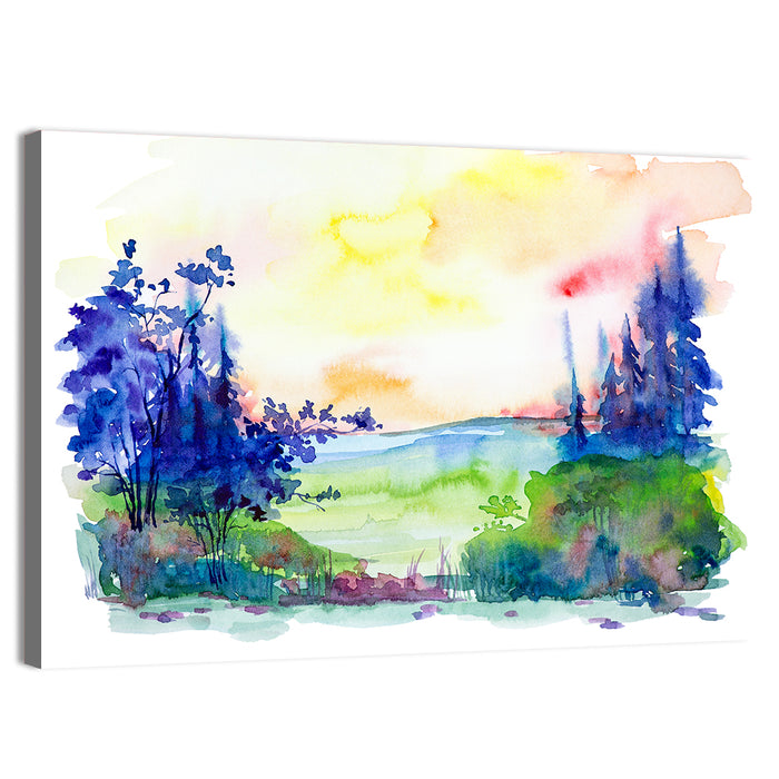 Sunrise Over Summer Forest Wall Art as a canvas print