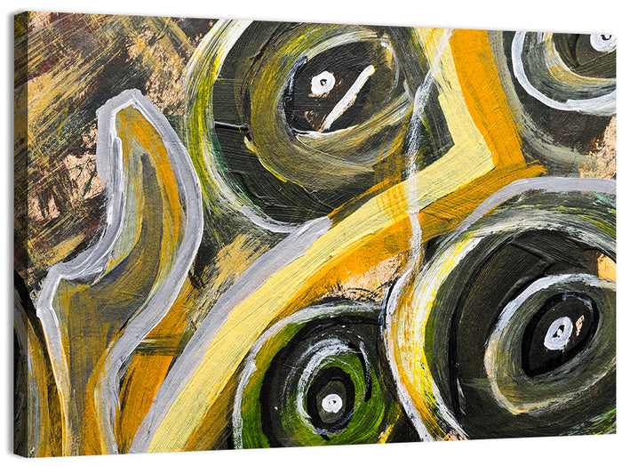 Impasto Swirl Circles in Yellow and Black Wall Art as a canvas print