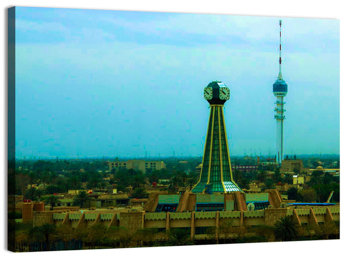 Baghdad Clock Tower Cityscape Wall Art as a canvas print