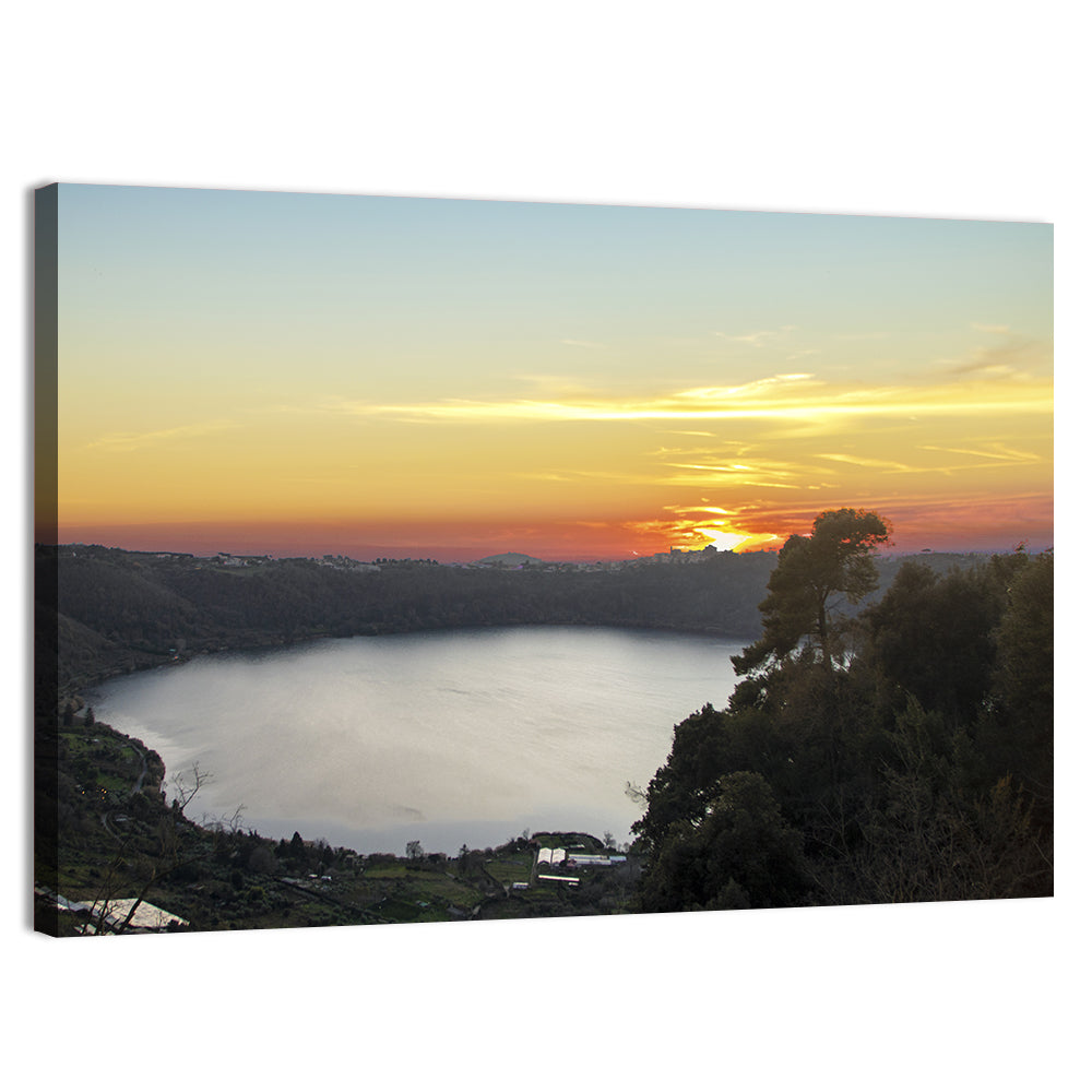 Lake Nemi Golden Sunset Wall Art, canvas print, landscape
