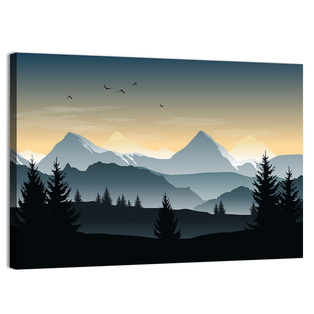 Misty Hills Sunset Silhouette Wall Art, canvas print, landscape