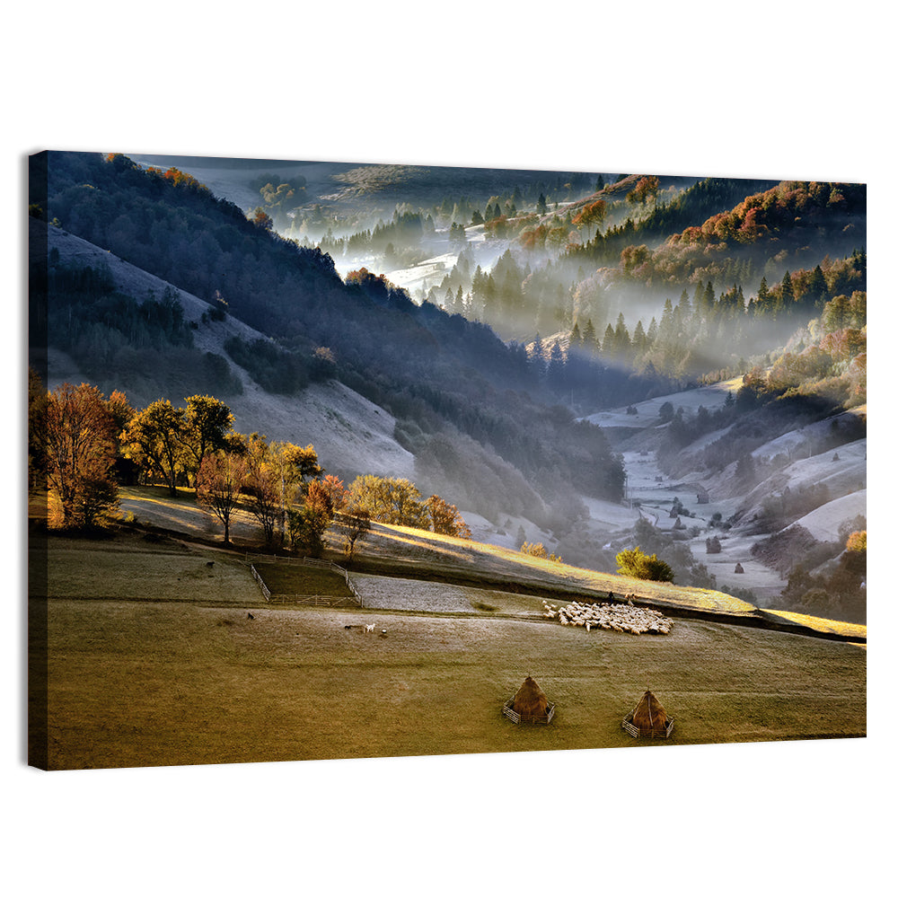 Mountain Village in Morning Mist Wall Art