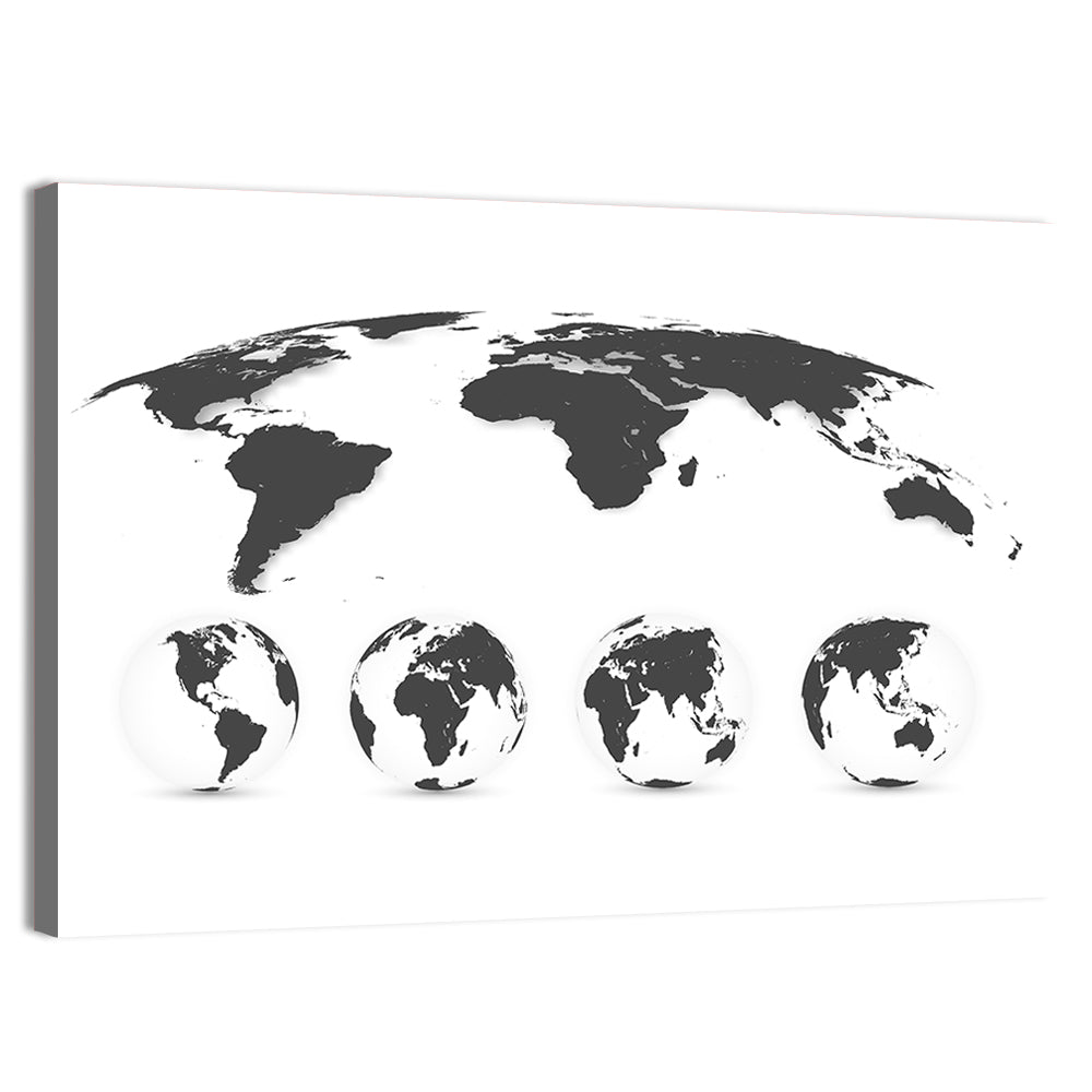 Stylized World Map and Globe Icons Wall Art